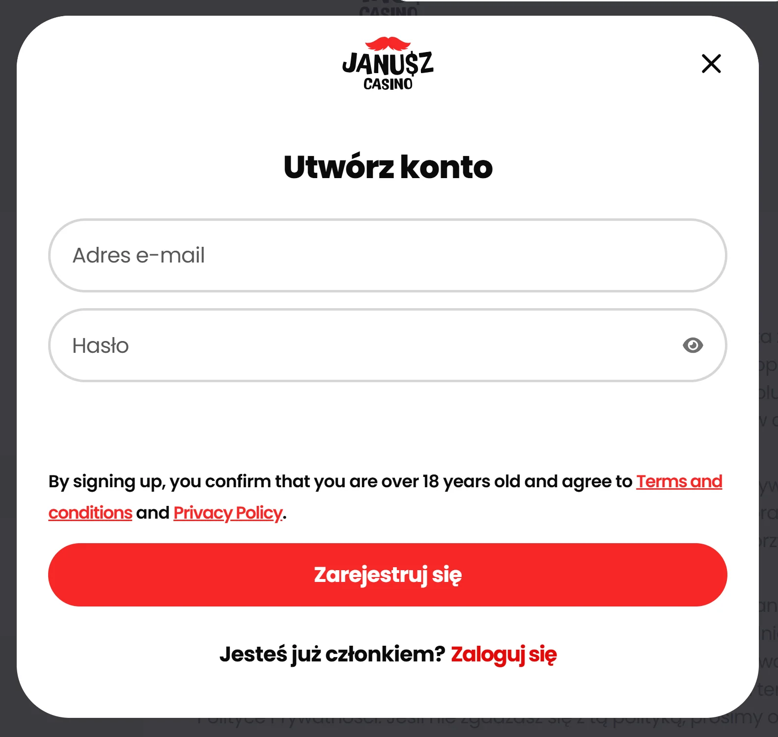 Janusz Casino Rejestracja krok 2