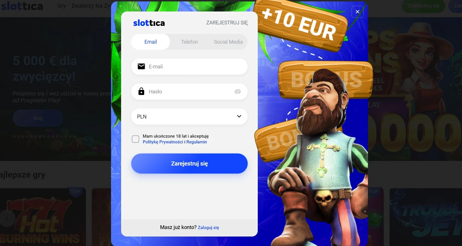 50zl za rejestracje slottica