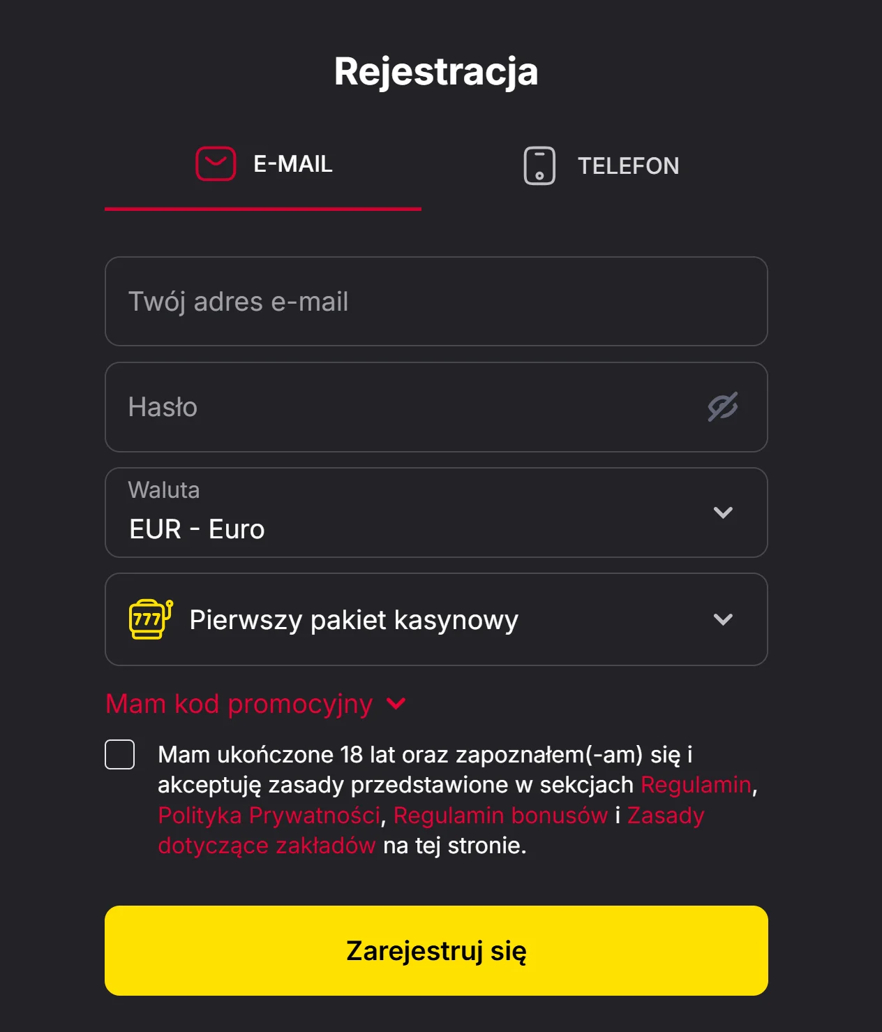 Rejestracja VulkanSpiele krok 2