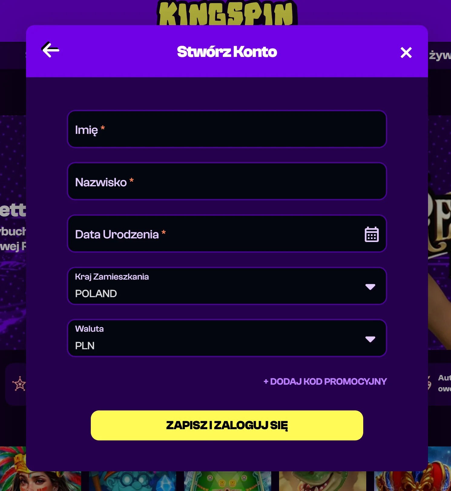 KingSpin Rejestracja krok 3