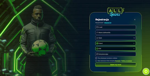 AllSpins Casino rejestracja krok 1