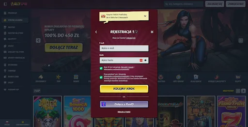 AllySpin Casino rejestracja krok 2