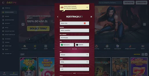 AllySpin Casino rejestracja krok 3