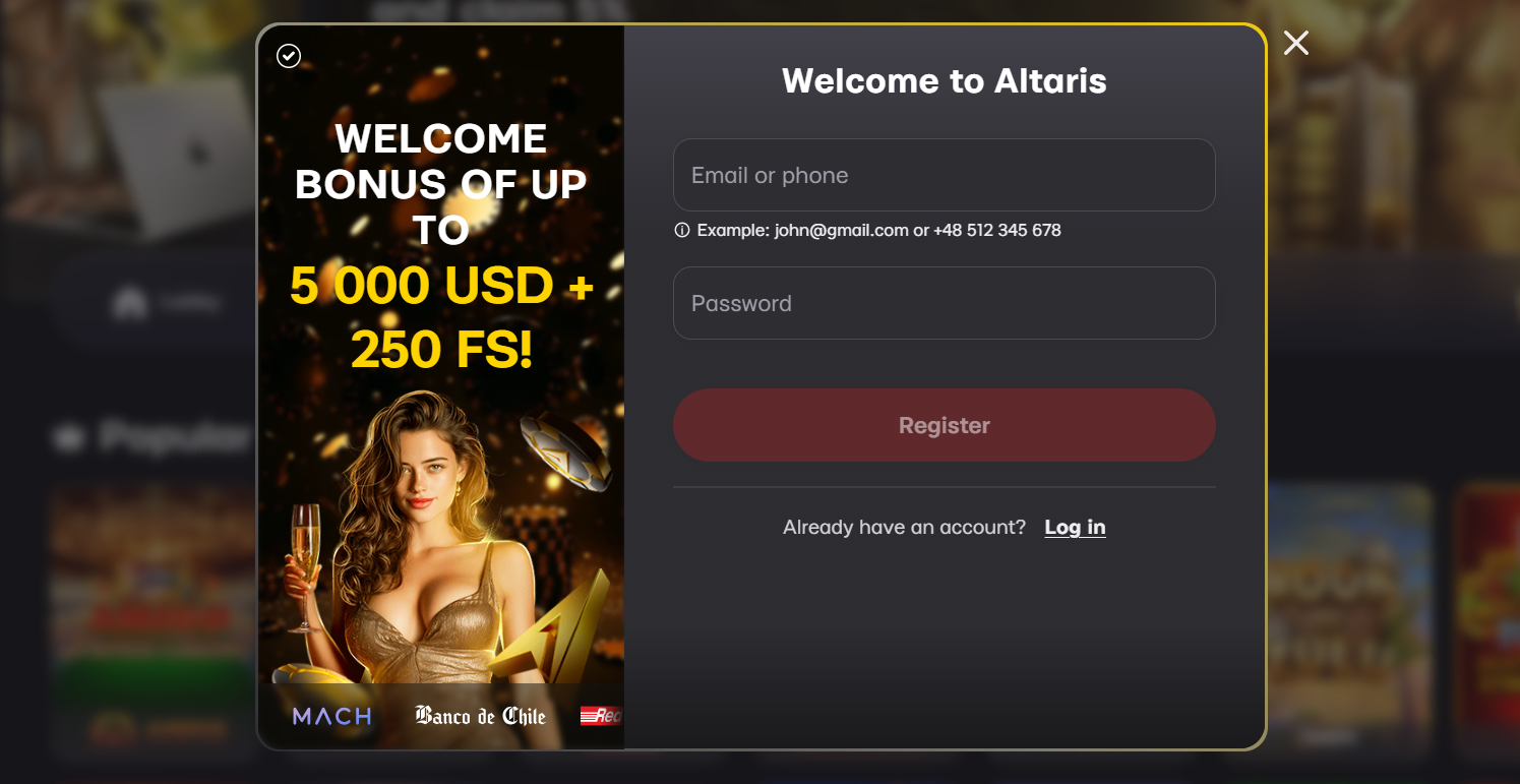 Altaris rejestracja krok 2