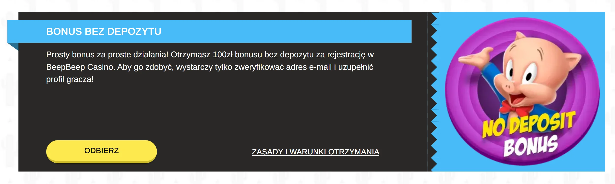 Jak otrzymać bonus bez depozytu Beep Beep Casino? Krok 3