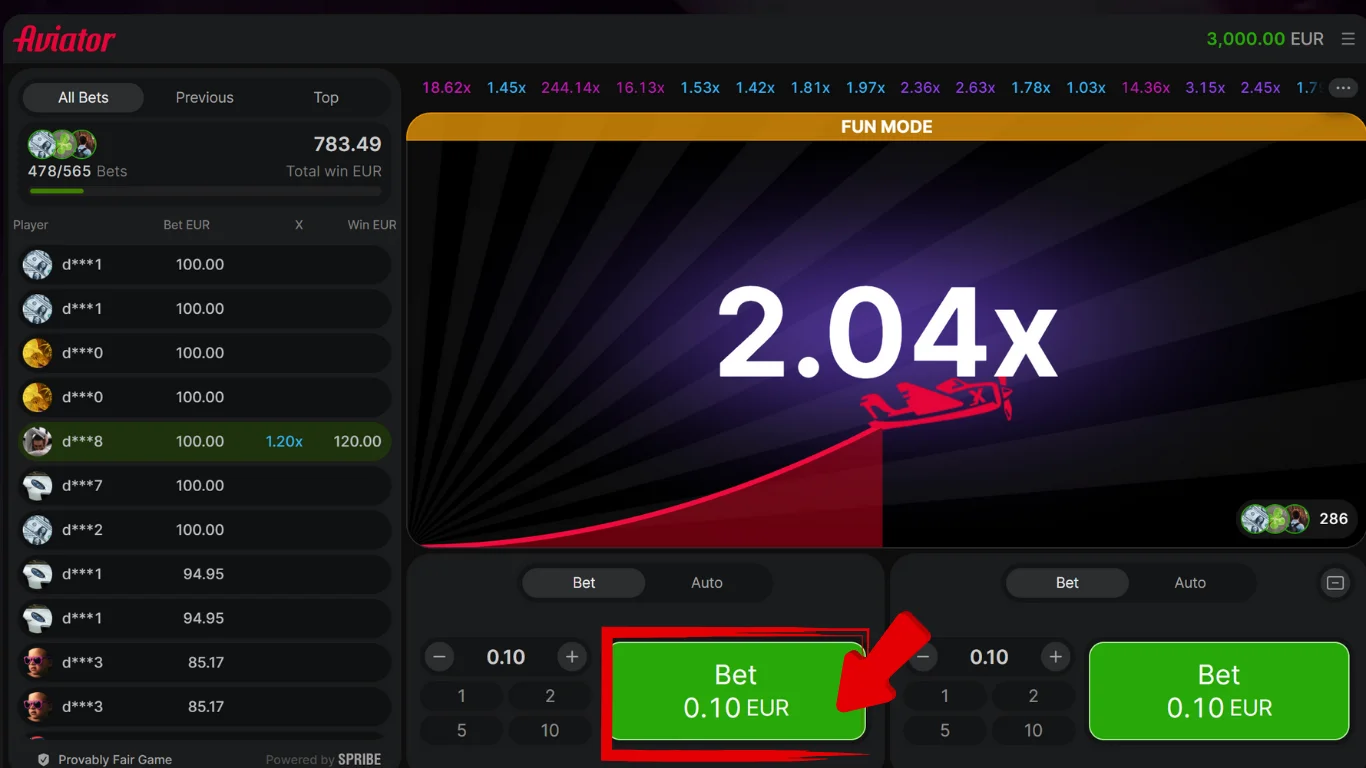 Aviator w kasynach online - pole stawki