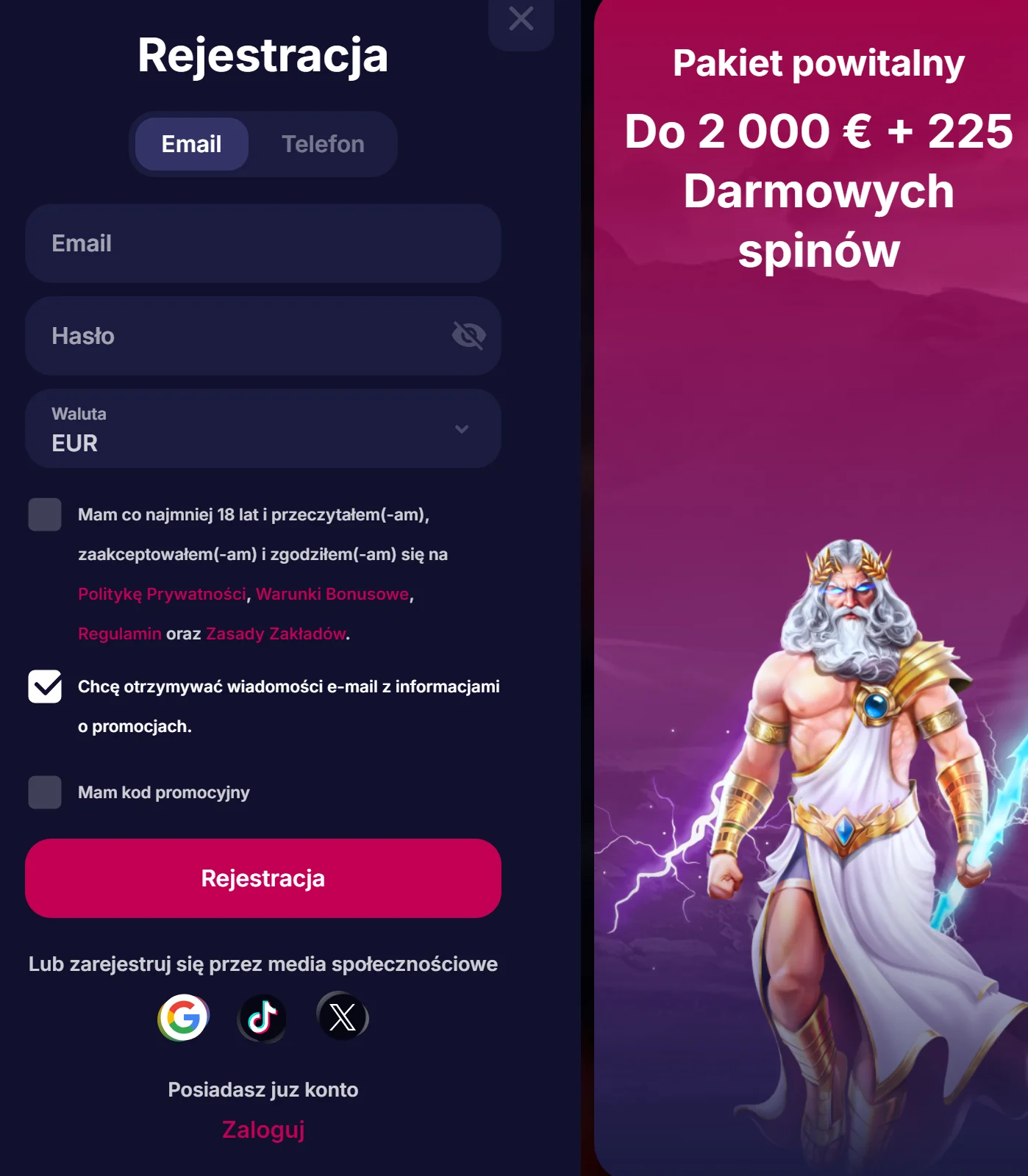 Rejestracja NV Casino: krok 2