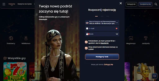GreatSpin Kasyno rejestracja krok 1