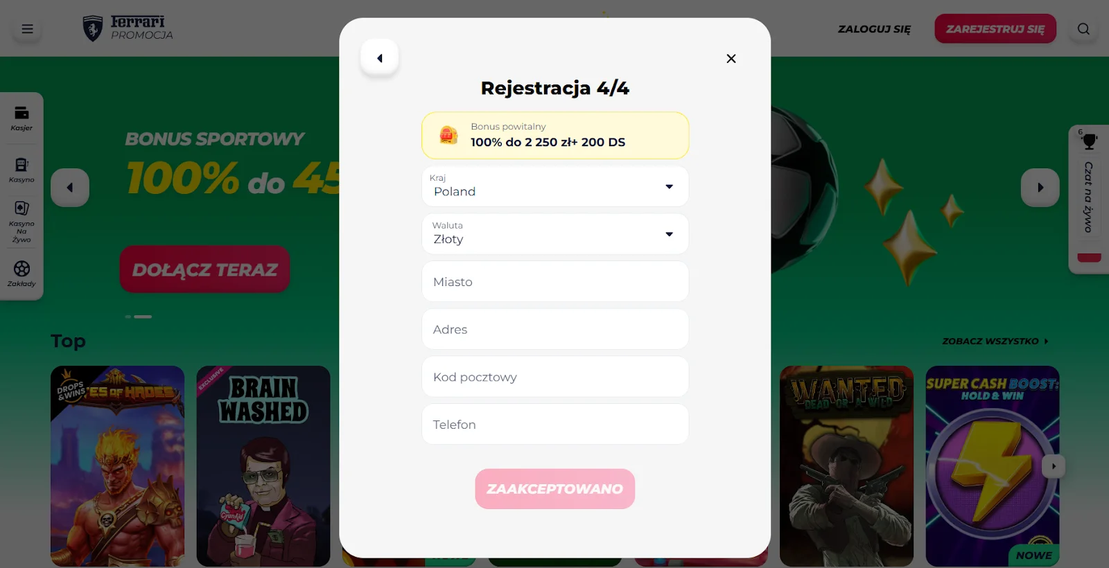 GreatWin rejetracja krok 3