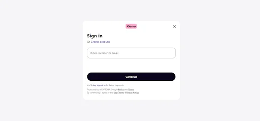 Klarna rejestracja krok 1