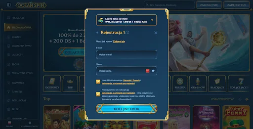 OceanSpin rejestracja krok 1