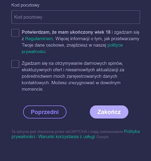 Opabet rejestracja krok 3