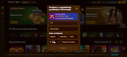 PlayJonny bonus bez depozytu krok 3