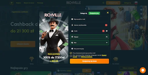RichVille Kasyno rejestracja krok 1
