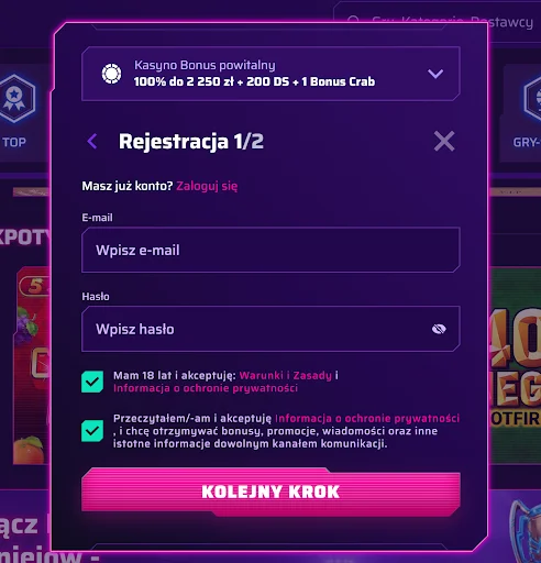 RobyCasino rejestracja krok 2