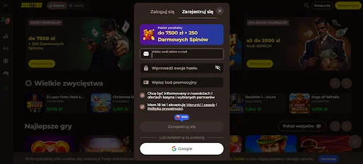 Roulettino kod promocyjny krok 2