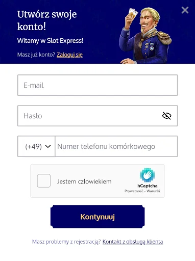 SlotExpress rejestracja krok 1