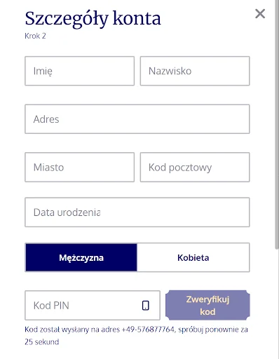 SlotExpress rejestracja krok 2