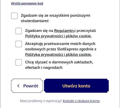 SlotExpress rejestracja krok 3