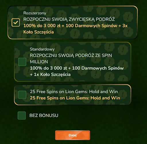 SpinMillion rejestracja krok 1