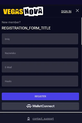 VegasNova rejestracja krok 1