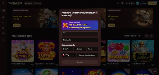 VinciSpin bonus bez depozytu krok 3
