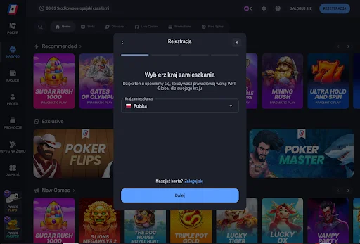 WPT Global Casino rejestracja krok 2