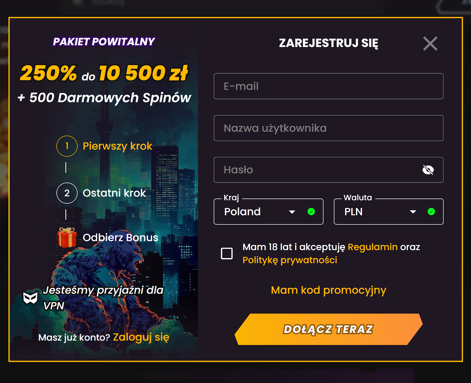 Wild Tokyo rejestracja krok 2