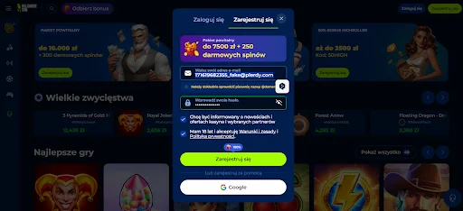 billionairespin rejestracja krok 2