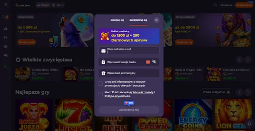 coolzino bonus bez depozytu krok 2