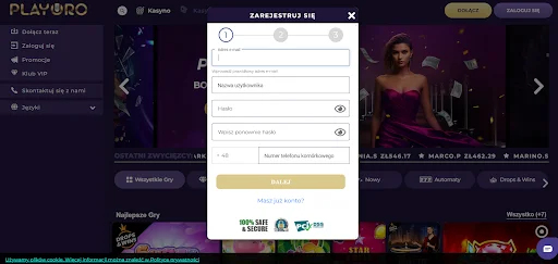 playoro casino rejestracja krok 2