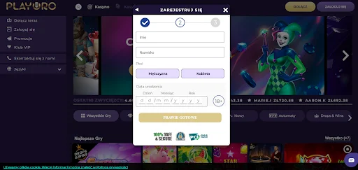 playoro casino rejestracja krok 3