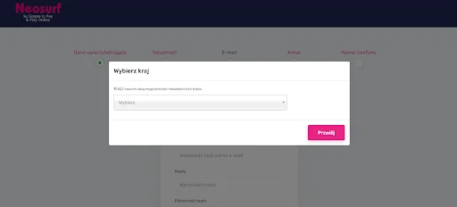 rejestracja w neosurf krok 1