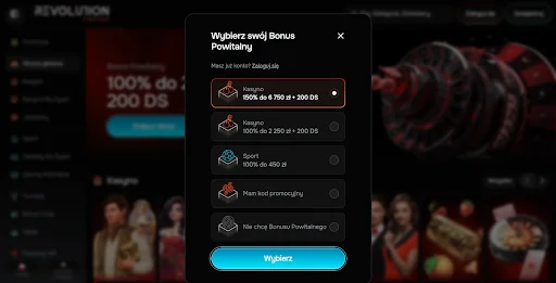 revolution casino rejestracja krok 1