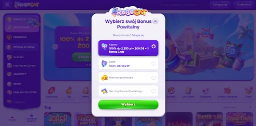 robocat casino rejestracja krok 1