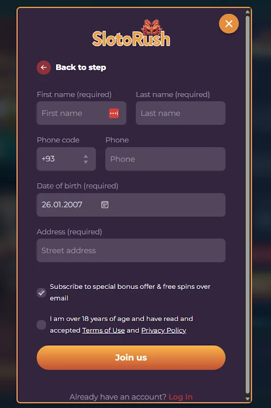 slotorush rejestracje