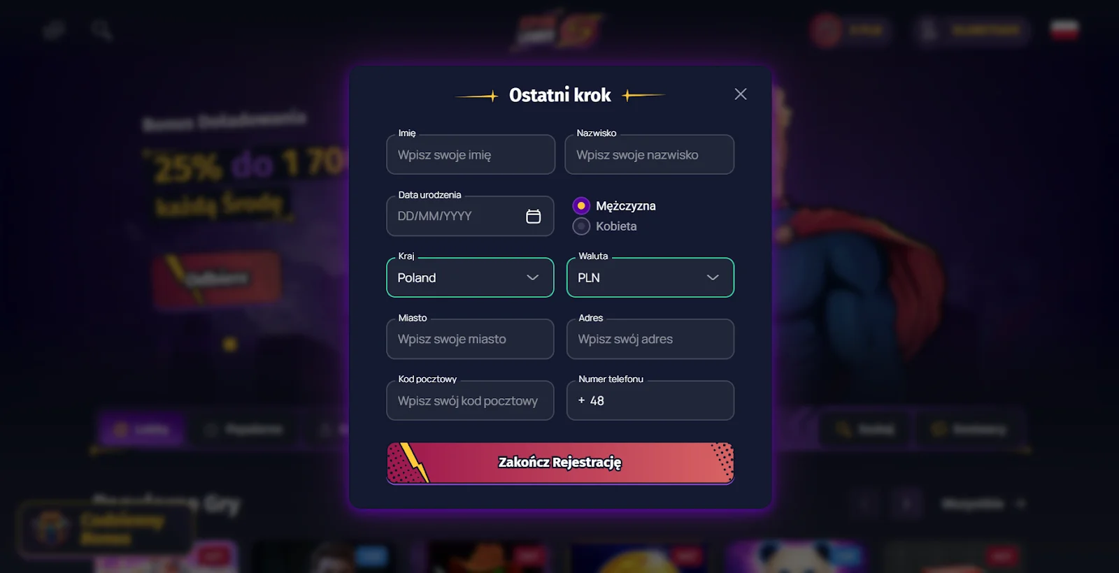 spinalander rejestracja krok 2