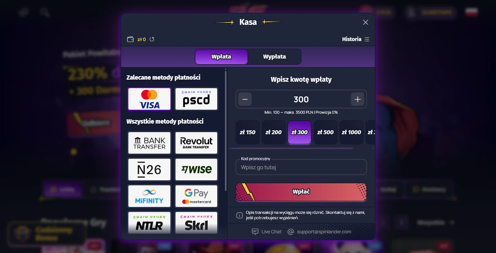 spinlander logowanie