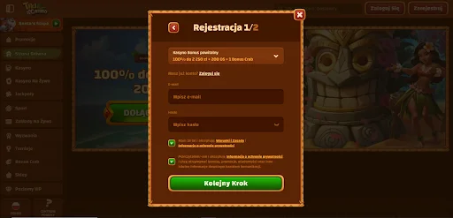 tiki casino rejestracja krok 1