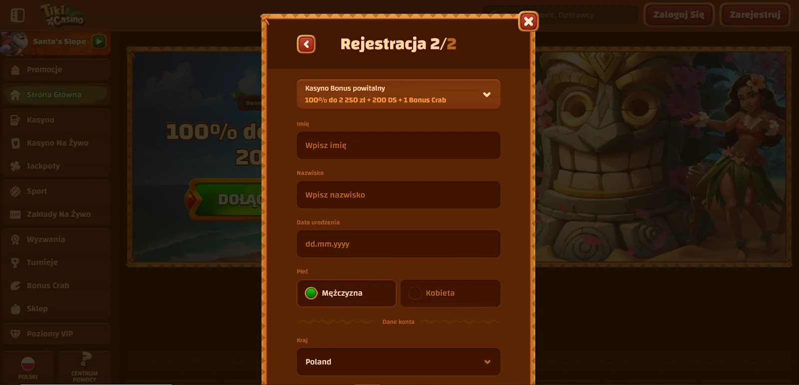 tiki casino rejestracja krok 2